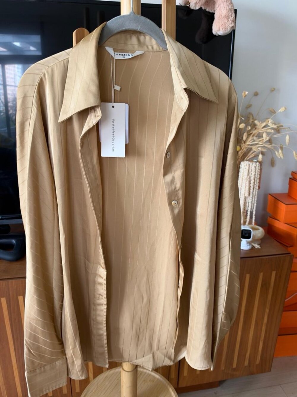 COMMENS Beige Striped Button-Up Shirt Long Sleeve XS